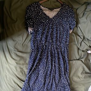 Banana Republic Large Petite navy blue dress with heart pattern